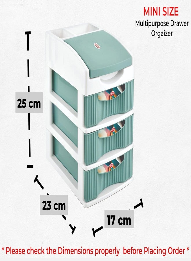 MOLTRES-SPACIA 3 (MINI Size) Desktop Organizer Plastic Drawers -Size(25x23x17) cm-Multipurporse Free Standing Cabinet Drawer for Cosmetic, Make-up Organizer, Jewelery & Office. (Green, Spacia 3) - Image 2